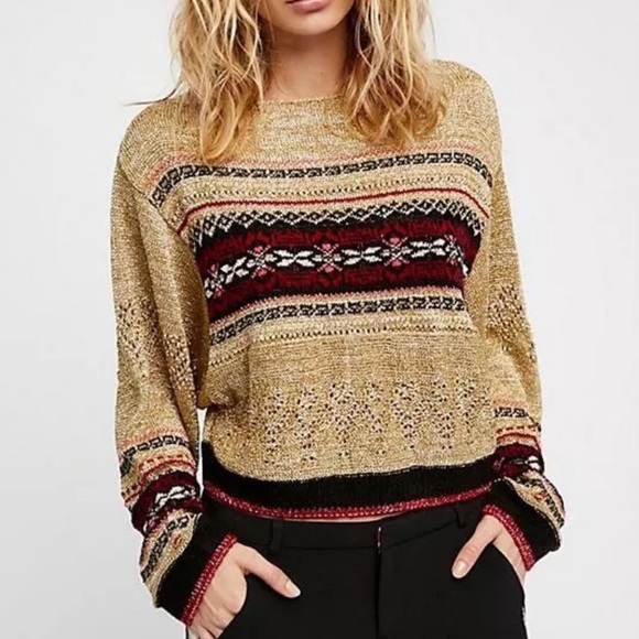 Host Pick Free People Gold Knit Sweater - Picture 2 of 7